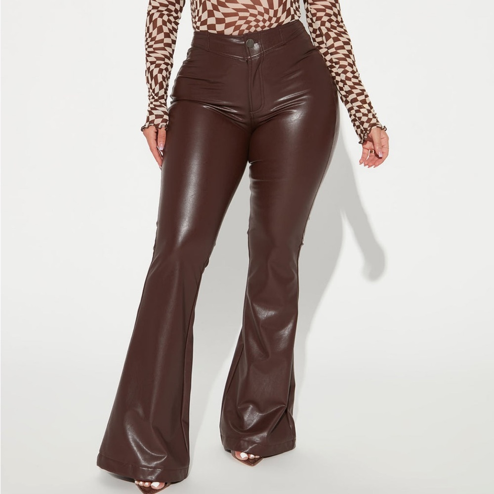 Fashion Nova Chocolate Flare Leather Pants